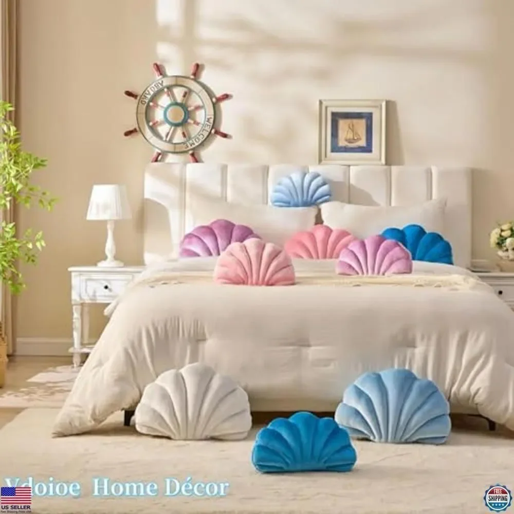 Light Blue Seashell Decorative Pillow 13x10 Inch Cute Throw Pillow for Home